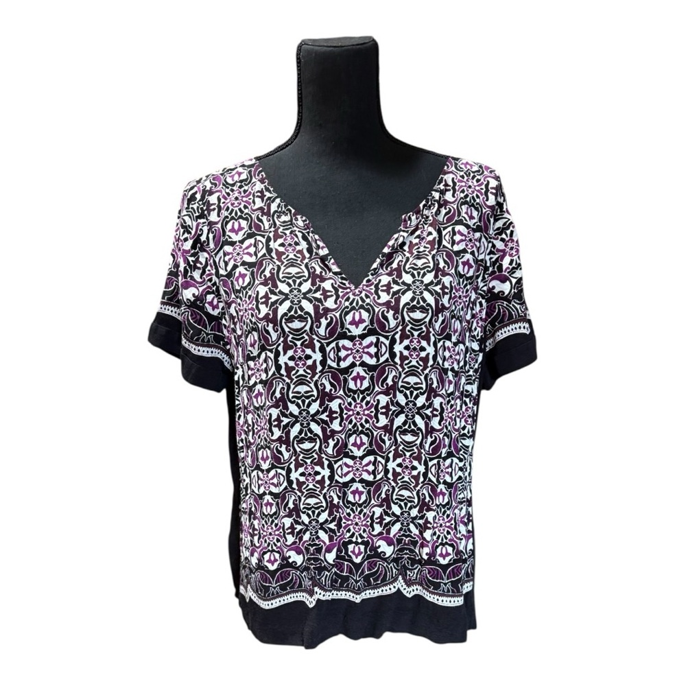 White House Black Market Black and Purple Patterned Blouse
